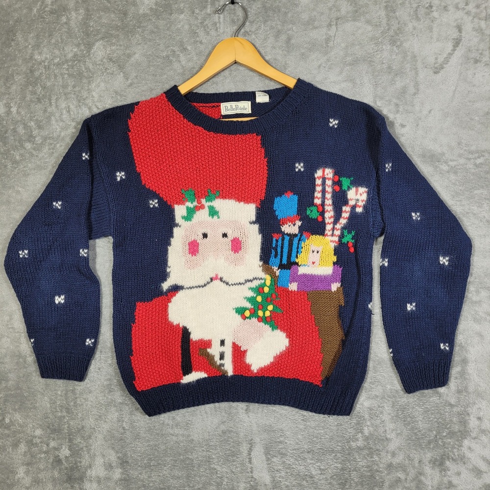 Vintage Belle Pointe Sweater Women's Medium Santa Snow Ugly Christmas